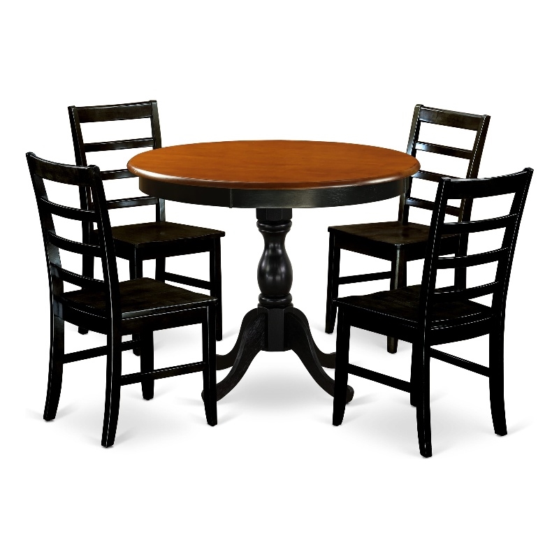 Pemberly Row 5-Piece Wood Dining Set with Ladder Back Chairs in Black