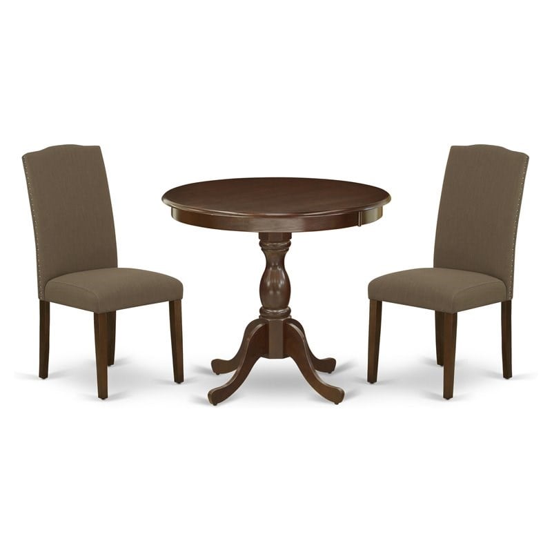 Pemberly Row 3-Piece Dining Set with High-Back Chairs in Mahogany Finish