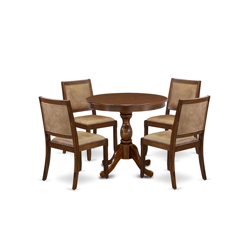 Pemberly Row 5-Piece Dining Set with Walnut Finish and Faux Leather Seats