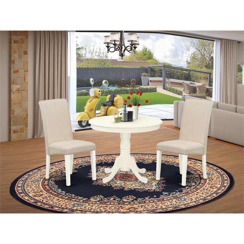 Pemberly Row 3-Piece Round Dining Table Set Linen White & Cream