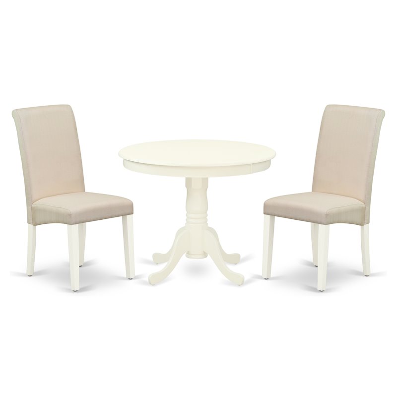 Pemberly Row 3-Piece Round Dining Table Set Linen White & Cream