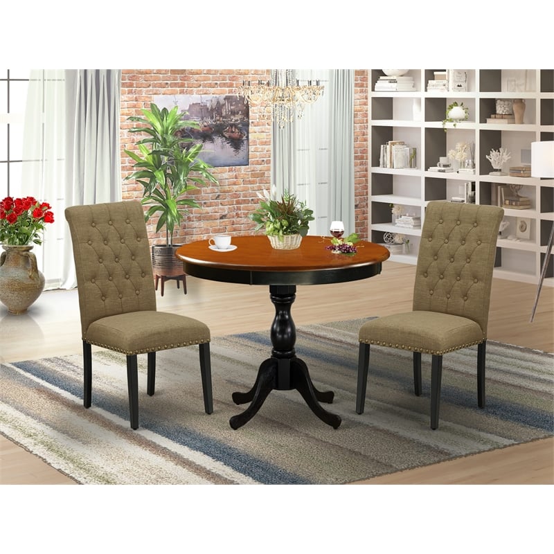 Pemberly Row 3-Piece Wood Dining Set with Upholstered Chairs in Black