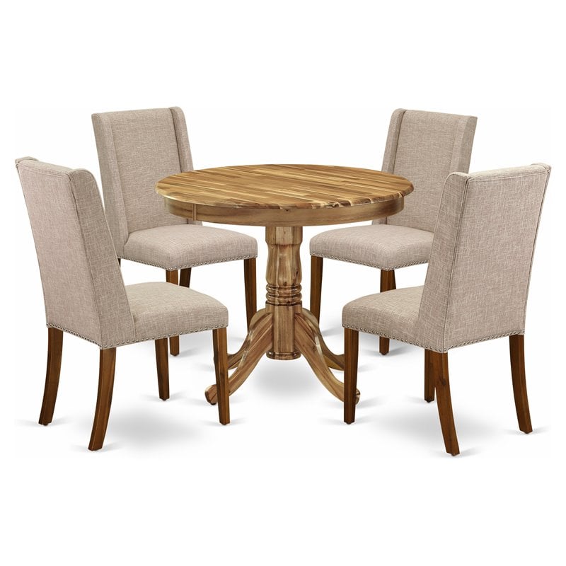 Pemberly Row 5-Piece Wood Dining Set in Natural with Upholstered Chairs