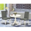 Pemberly Row 3-Piece Round Dining Set with Linen Chairs in Linen White