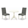 Pemberly Row 3-Piece Round Dining Set with Linen Chairs in Linen White