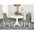 Pemberly Row 3-Piece Round Fabric & Wood Dining Set in Linen White