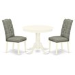 Pemberly Row 3-Piece Round Fabric & Wood Dining Set in Linen White