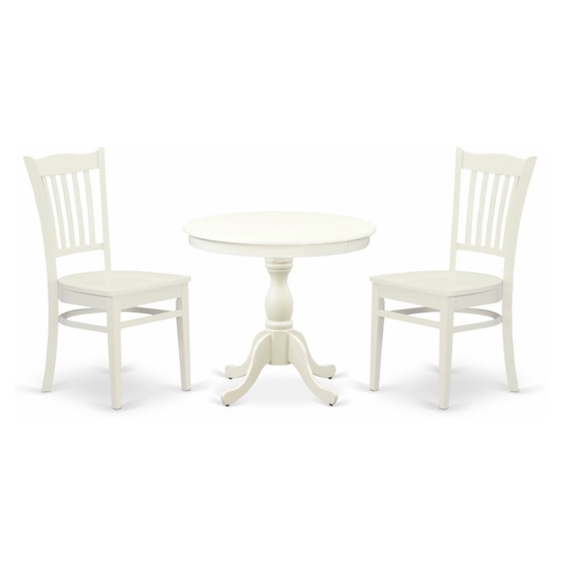 Pemberly Row 3-Piece Slatted Dining Set with Pedestal Table in Linen White