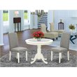 Pemberly Row 3-Piece Wood Dining Set with Linen Upholstery in White/Shitake