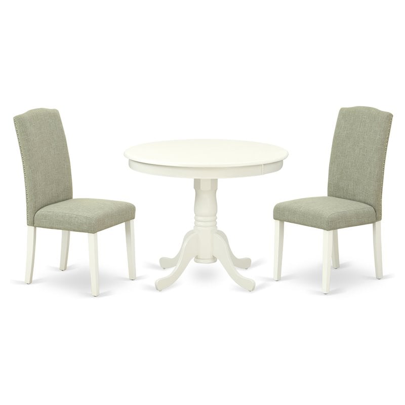 Pemberly Row 3-Piece Wood Dining Set with Linen Upholstery in White/Shitake