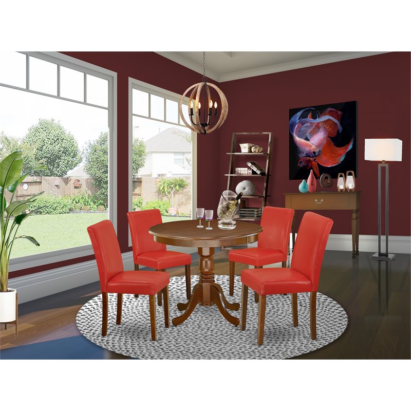 Pemberly Row 5-Piece Wood Dining Set in Mahogany/Firebrick Red Finish