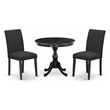 Pemberly Row 3-Piece Dining Set with Black Finish and Linen Upholstery