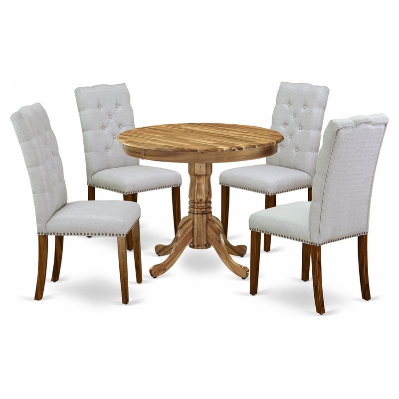 Pemberly Row 5-Piece Dining Set with Natural/Gray Finish and Wooden Chairs