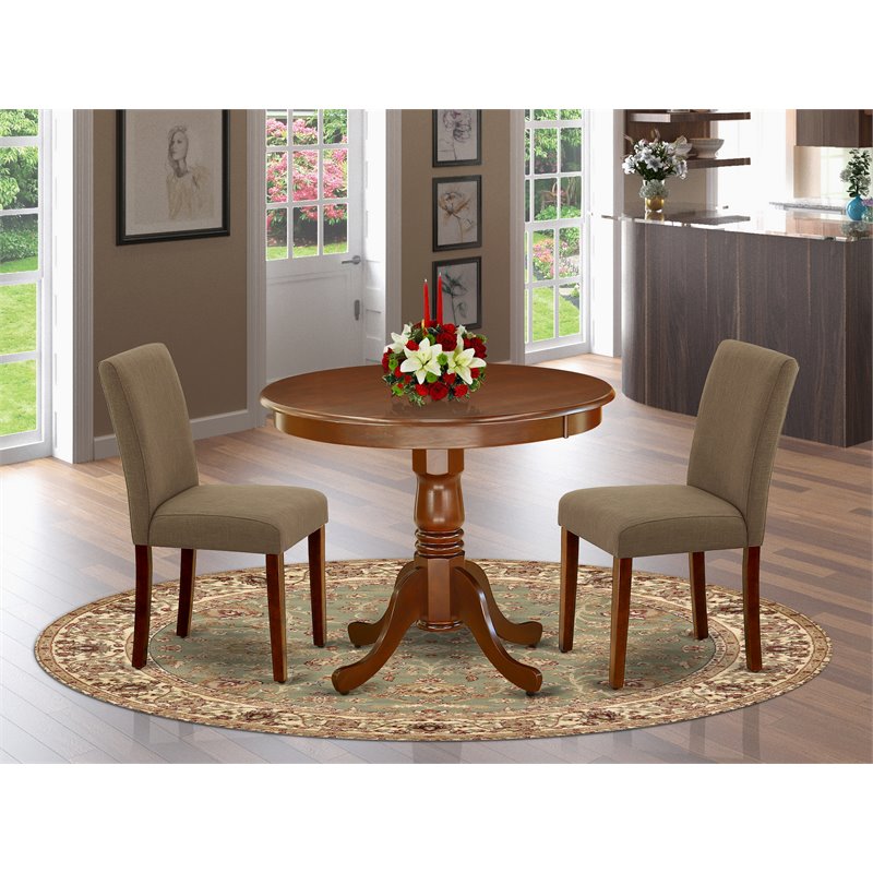 Pemberly Row 3-Piece Wood Dinette Set in Mahogany and Coffee Upholstery