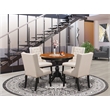 Pemberly Row 5-Piece Dining Set with Round Table and Tufted Chairs in Black