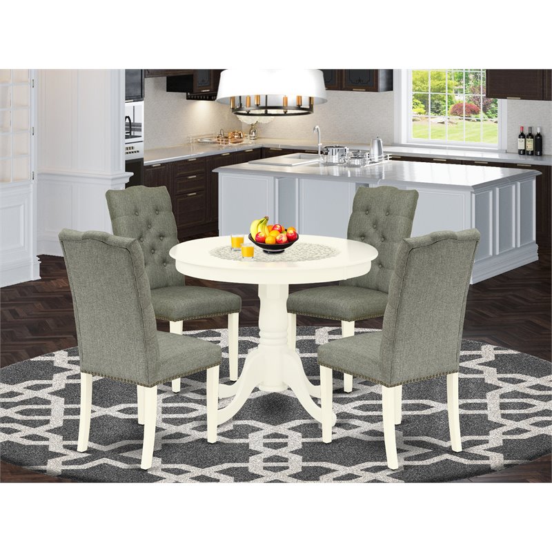 Pemberly Row 5-Piece Wood Dining Set with Fabric Chairs in Linen White