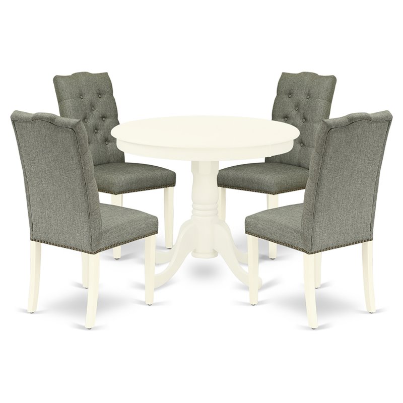 Pemberly Row 5-Piece Wood Dining Set with Fabric Chairs in Linen White