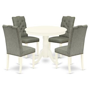 Pemberly Row 5-Piece Wood Dining Set with Fabric Chairs in Linen White