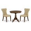 Pemberly Row 3-Piece Wood Dining Room Set in Walnut & Linen Fabric