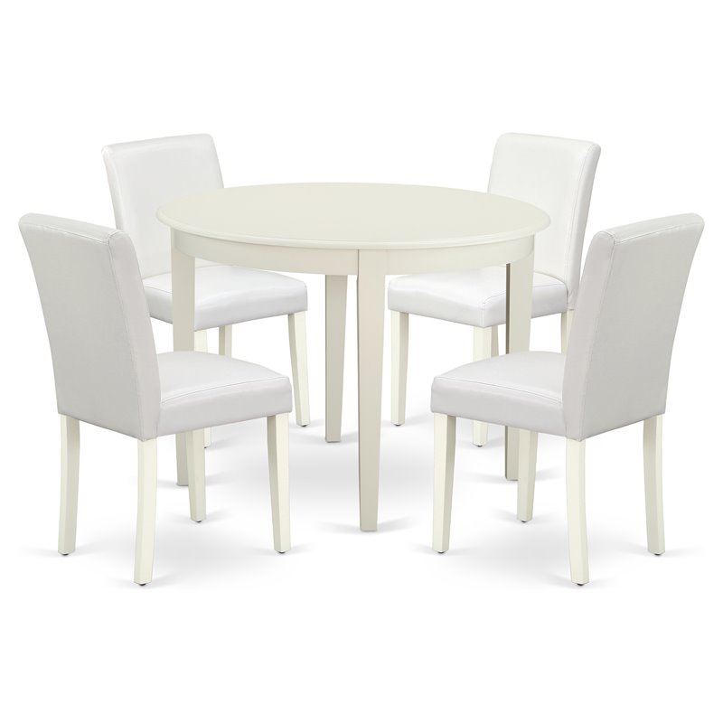 Pemberly Row 5-Piece Wood Dining Set with Leather Seats in Linen White