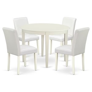 Pemberly Row 5-Piece Wood Dining Set with Leather Seats in Linen White