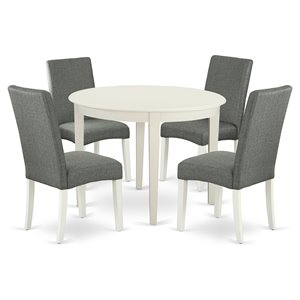Pemberly Row 5-Piece Wood Dining Set in Linen White with Gray Upholstery