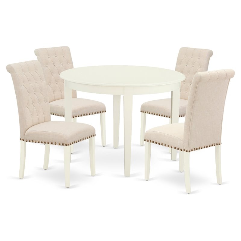 Pemberly Row 5-Piece Dining Set in Linen White with Light Beige Upholstery