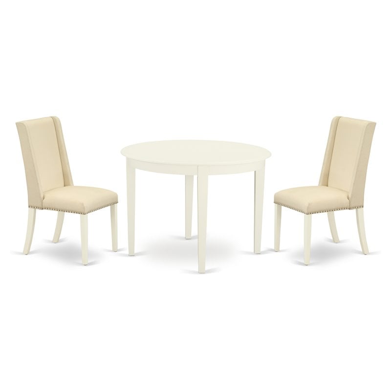 Pemberly Row 3-Piece Wood Dining Set in Linen White with Round Table