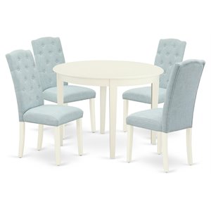 Pemberly Row 5-Piece Wood Dining Set in Linen White and Baby Blue