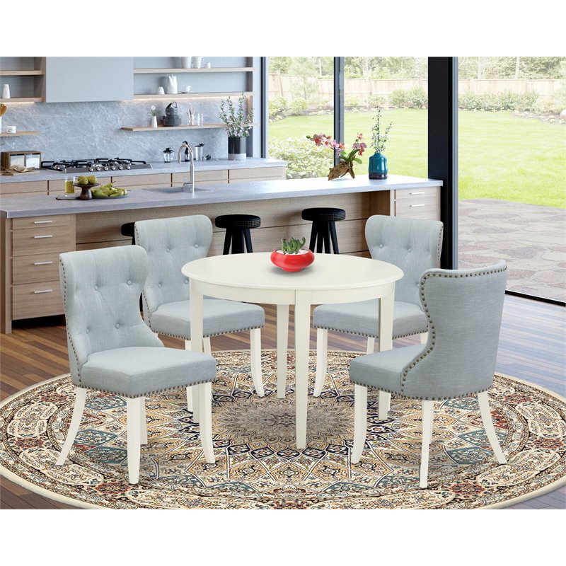 Pemberly Row 5-Piece Wood Dining Table Set in Linen White and Baby Blue
