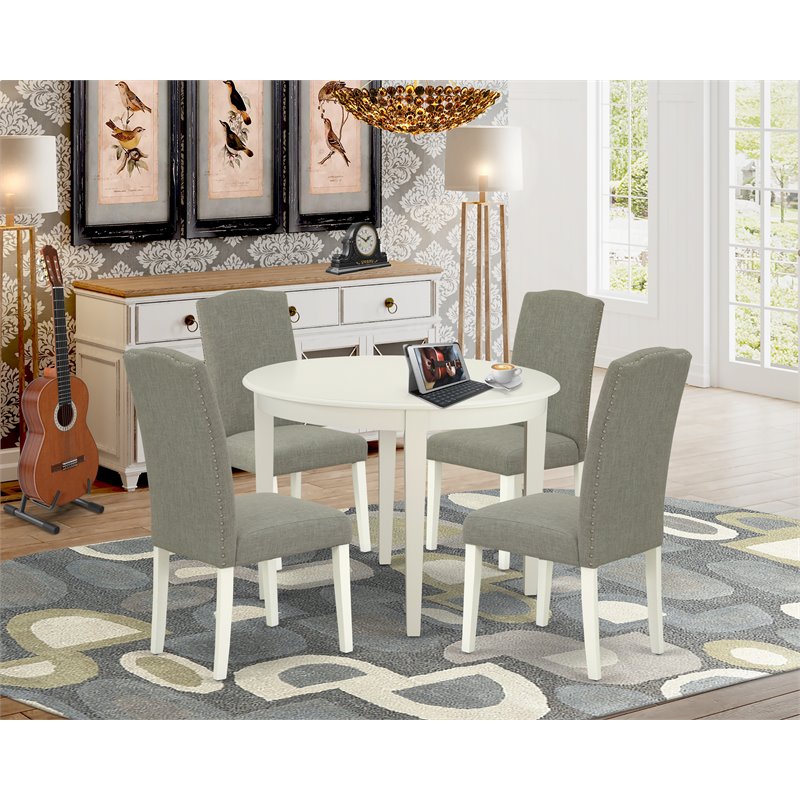 Pemberly Row 5-Piece Wood Dining Set in Linen White and Dark Shitake