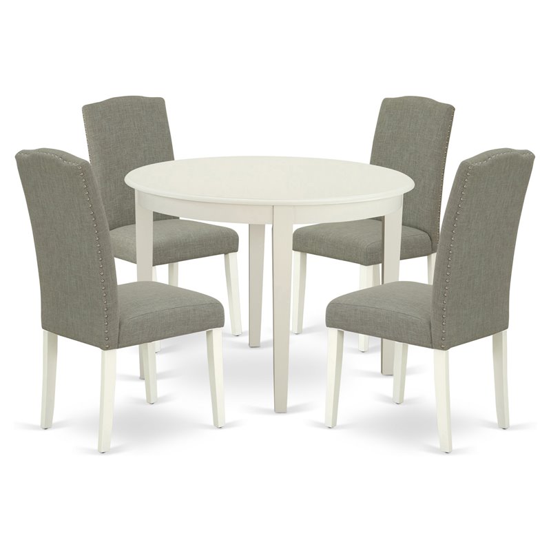 Pemberly Row 5-Piece Wood Dining Set in Linen White and Dark Shitake