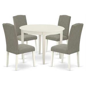 Pemberly Row 5-Piece Wood Dining Set in Linen White and Dark Shitake