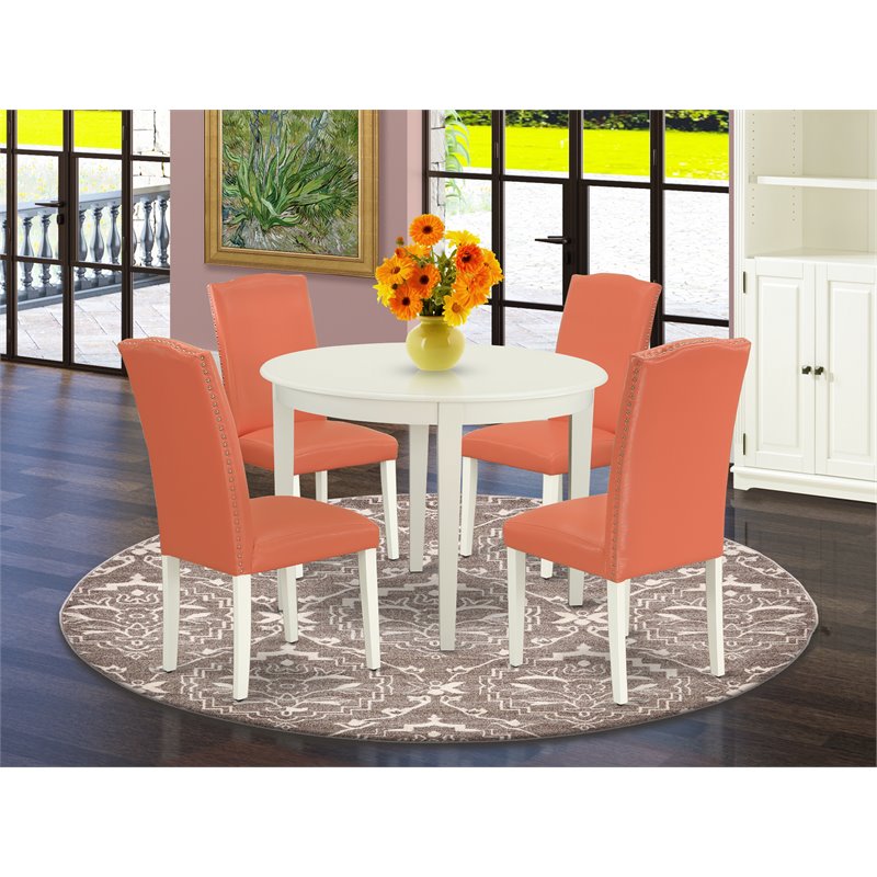 Pemberly Row 5-Piece Wood Dining Set in Linen White and Pink Flamingo