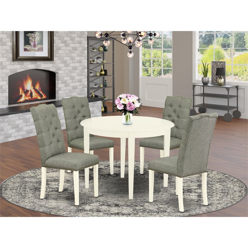 Pemberly Row 5-Piece Wood Dining Set in Linen White and Smoke Finish
