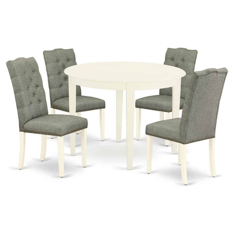 Pemberly Row 5-Piece Wood Dining Set in Linen White and Smoke Finish