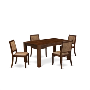 Pemberly Row 5-Piece Dining Set in Walnut and Brown Faux Leather