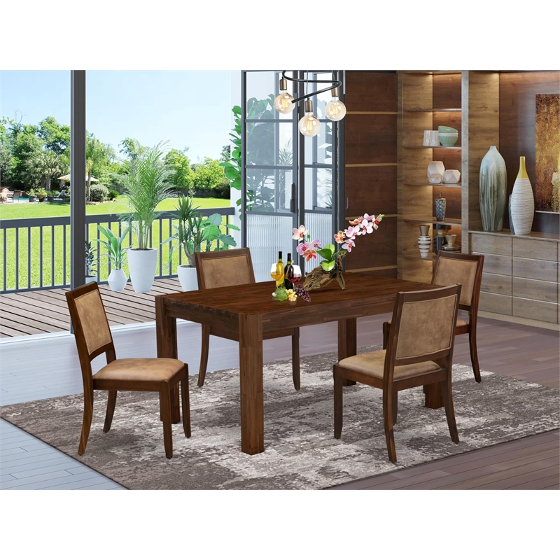 Pemberly Row 5-Piece Dining Set in Walnut and Brown Faux Leather