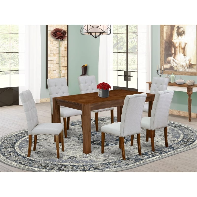 Pemberly Row 7-Piece Dining Set with Natural/Gray Finish and Linen Chairs