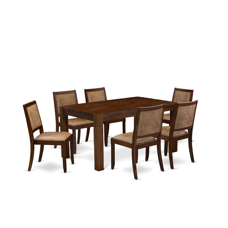Pemberly Row 7-Piece Dining Table Set in Walnut Finish with Faux Leather