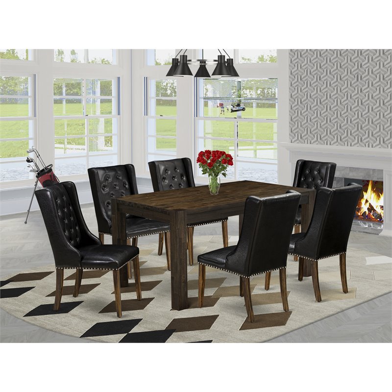 Pemberly Row 7-Piece Wood Dining Set in Jacobean Brown and Black