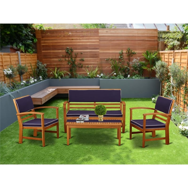 Pemberly Row 4-Piece Wood Patio Dining Set in Natural Oil Finish