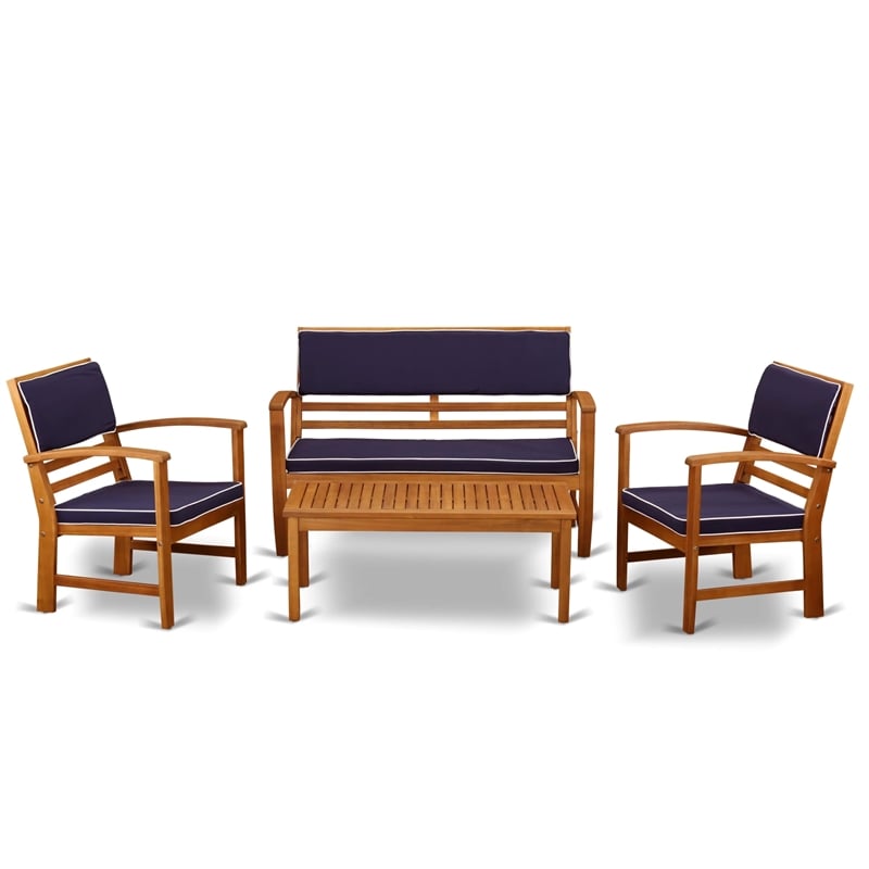 Pemberly Row 4-Piece Wood Patio Dining Set in Natural Oil Finish