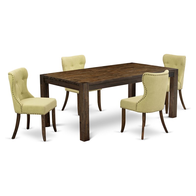 Pemberly Row 5-Piece Wood Dining Set in Jacobean Brown with Linen Chairs