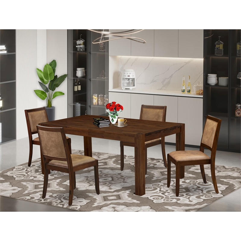 Pemberly Row 5-Piece Kitchen Table Set in Walnut Finish with Faux Leather