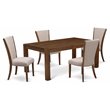 Pemberly Row 5-Piece Wood Dining Set in Antique Walnut with Linen Chairs