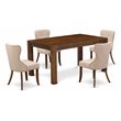 Pemberly Row 5-Piece Wood Dining Set with Linen Seats in Natural/Light Tan