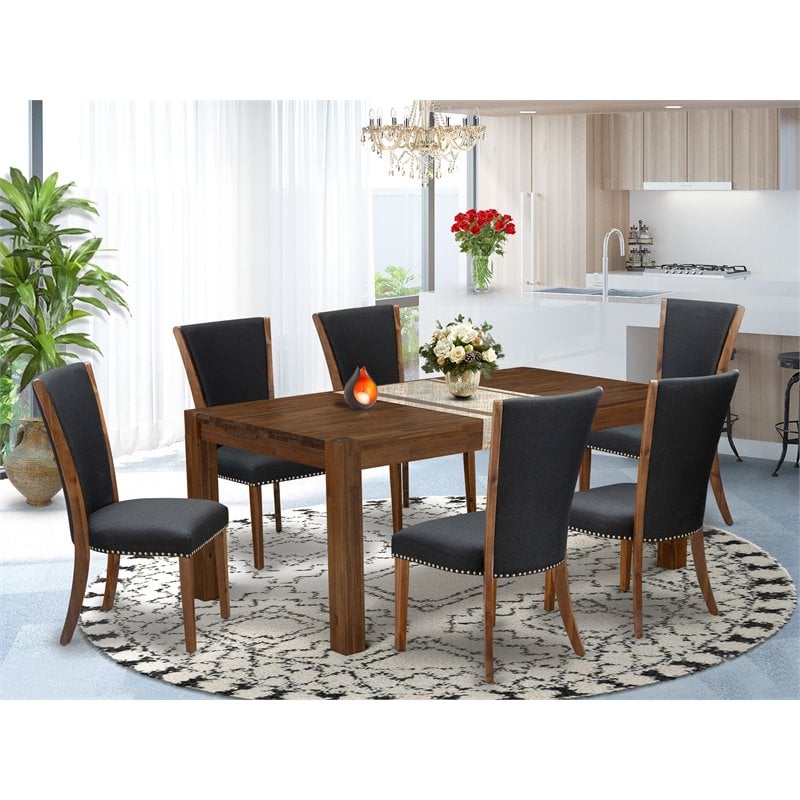 Pemberly Row 7-Piece Dining Set with Parsons Chairs in Walnut/Black Finish