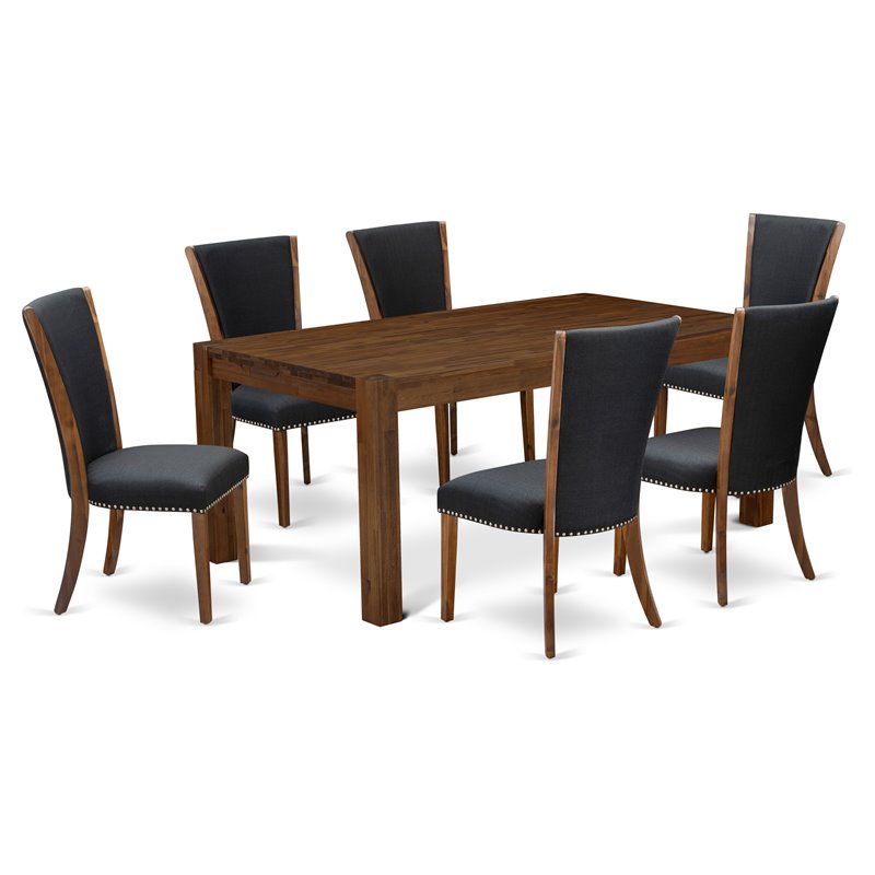 Pemberly Row 7-Piece Dining Set with Parsons Chairs in Walnut/Black Finish