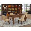 Pemberly Row 5-Piece Wood Dining Set in Walnut with Linen Fabric Seats